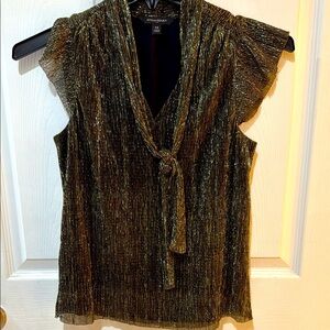 Banana Republic Gold and Black Tie Front Pleated Blouse